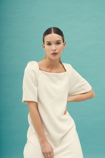 Textured Bubble Sleeve Dress