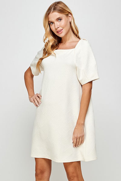 Textured Bubble Sleeve Dress