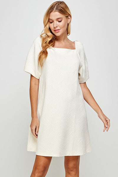 Textured Bubble Sleeve Dress