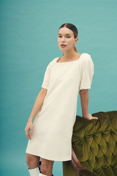 Textured Bubble Sleeve Dress