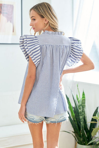 Flutter Sleeve Striped Top