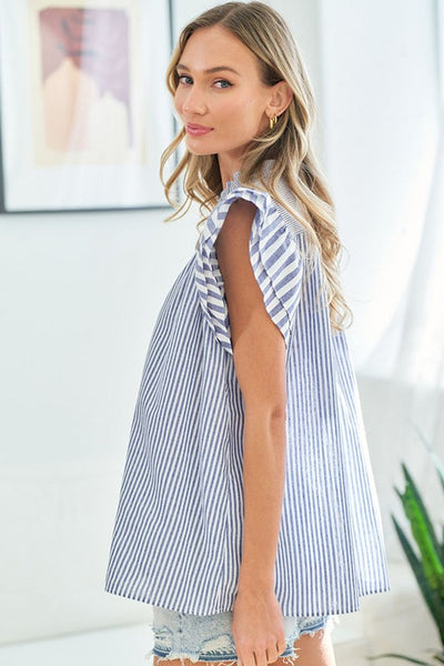 Flutter Sleeve Striped Top