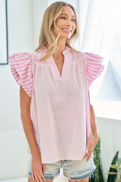 Flutter Sleeve Striped Top