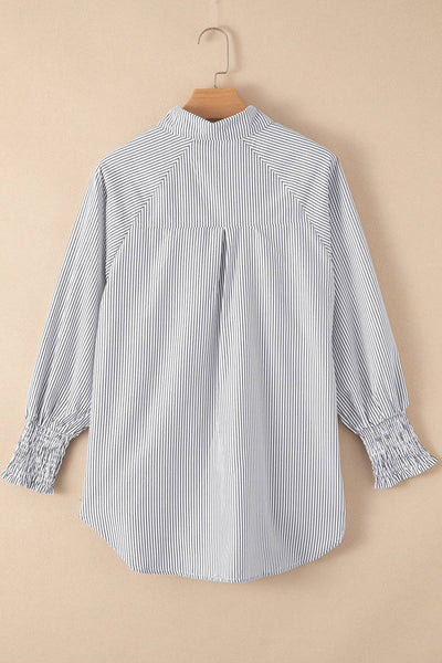 Smocked Cuff Striped Boyfriend Shirt