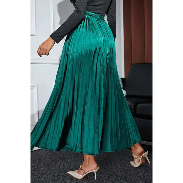 Satin Pleated Maxi Skirt