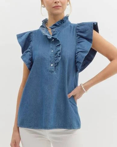 Denim Ruffle Top