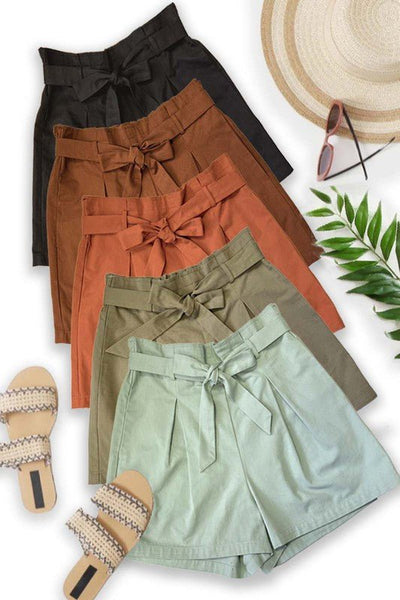 High Waist Tie Shorts - Striped Pineapple Boutique