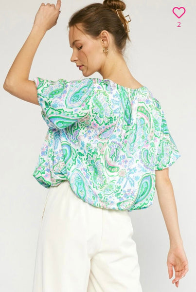 Paisley Puff Sleeve Blouse - Striped Pineapple Boutique