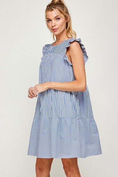 Striped Cap Sleeve Dress - Striped Pineapple Boutique