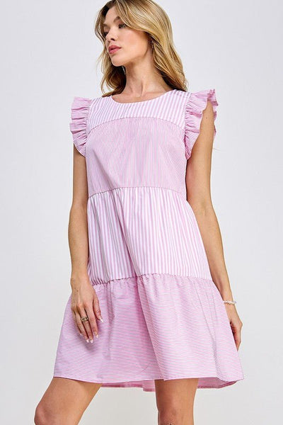 Striped Cap Sleeve Dress - Striped Pineapple Boutique