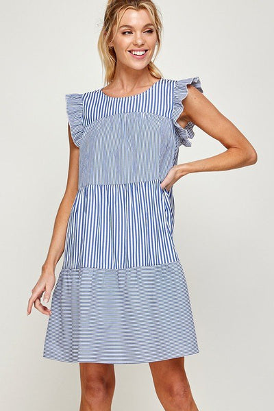 Striped Cap Sleeve Dress - Striped Pineapple Boutique