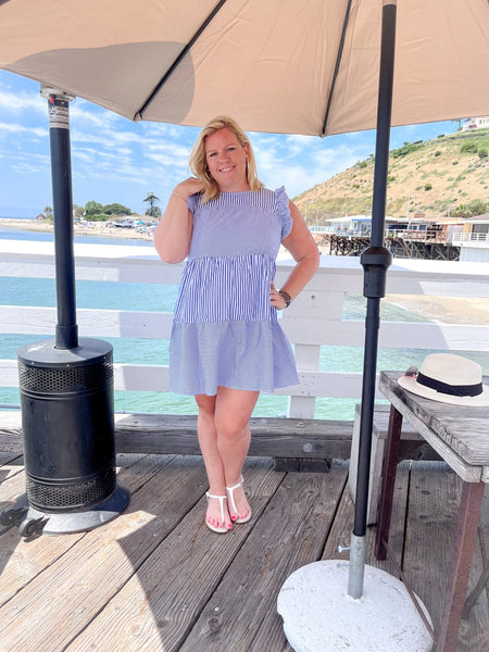 Striped Cap Sleeve Dress - Striped Pineapple Boutique