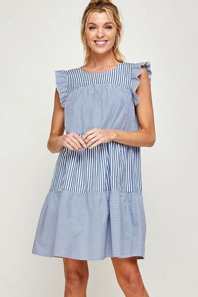 Striped Cap Sleeve Dress - Striped Pineapple Boutique