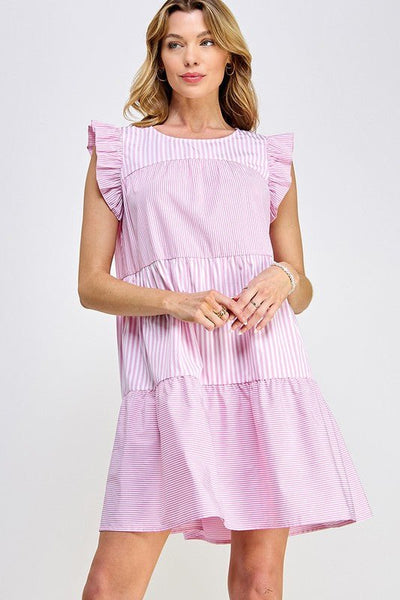 Striped Cap Sleeve Dress - Striped Pineapple Boutique