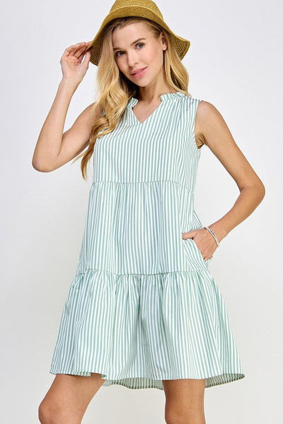 V-Neck Sleeveless Striped Dress - Striped Pineapple Boutique