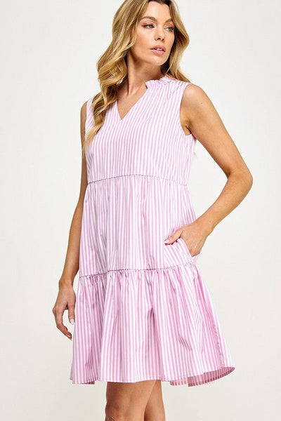 V-Neck Sleeveless Striped Dress - Striped Pineapple Boutique